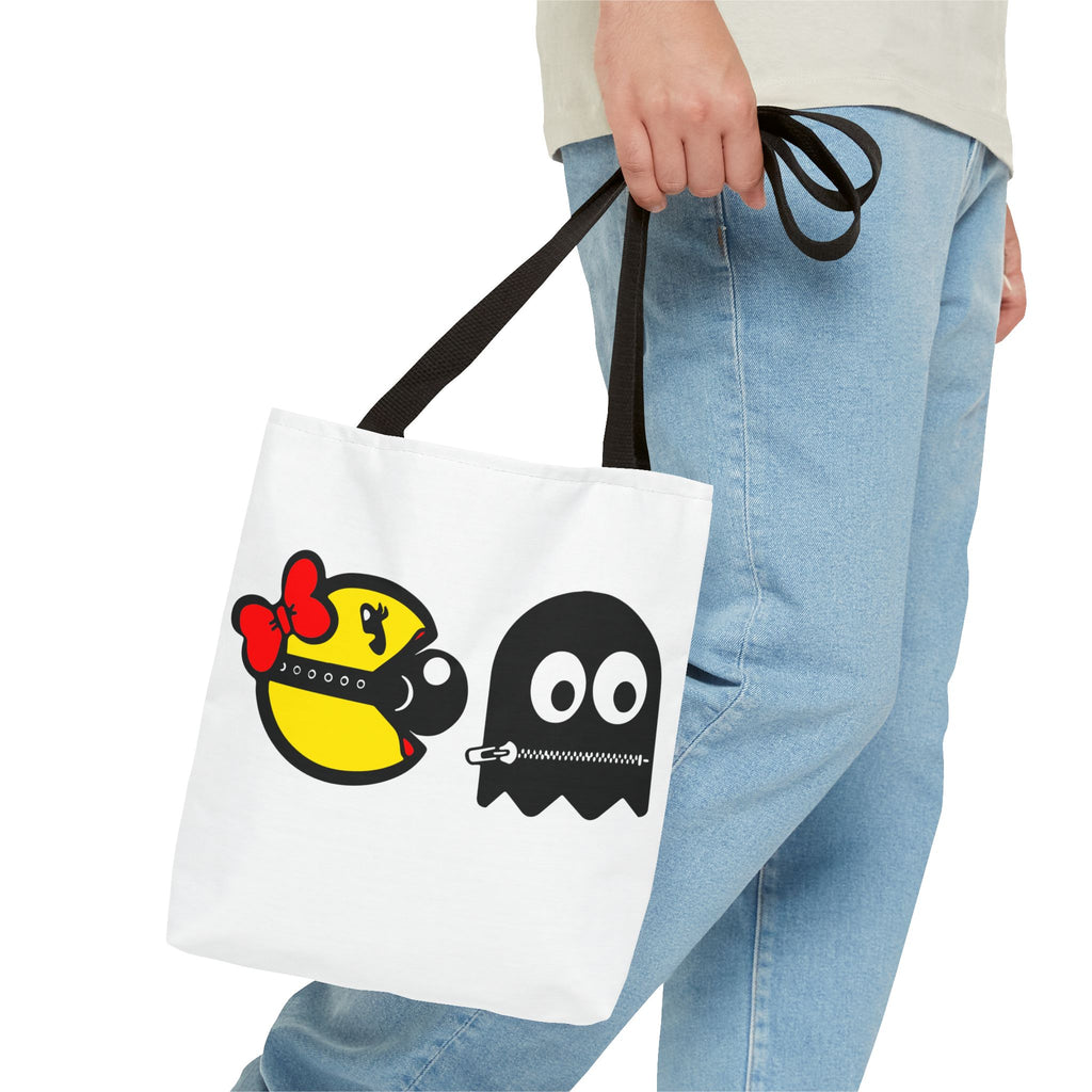 S&Ms. Pac-Girl and 'Kinky' Ghost Tote Bag — "Dirty Rice" Funny Retro Arcade Tote
