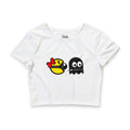 S&Ms. Pac-Girl and 'Kinky' Ghost Crop Tee — Cute Retro Arcade Ghost Graphic Tee