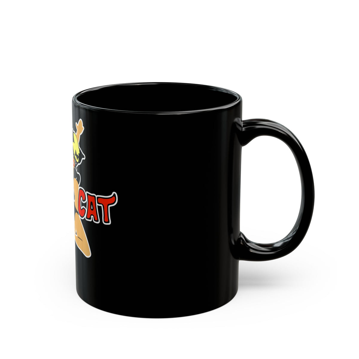 Pussy Cat Retro Pin-Up Black Coffee Mug – Vintage Bombshell Graphic (11oz, 15oz)
