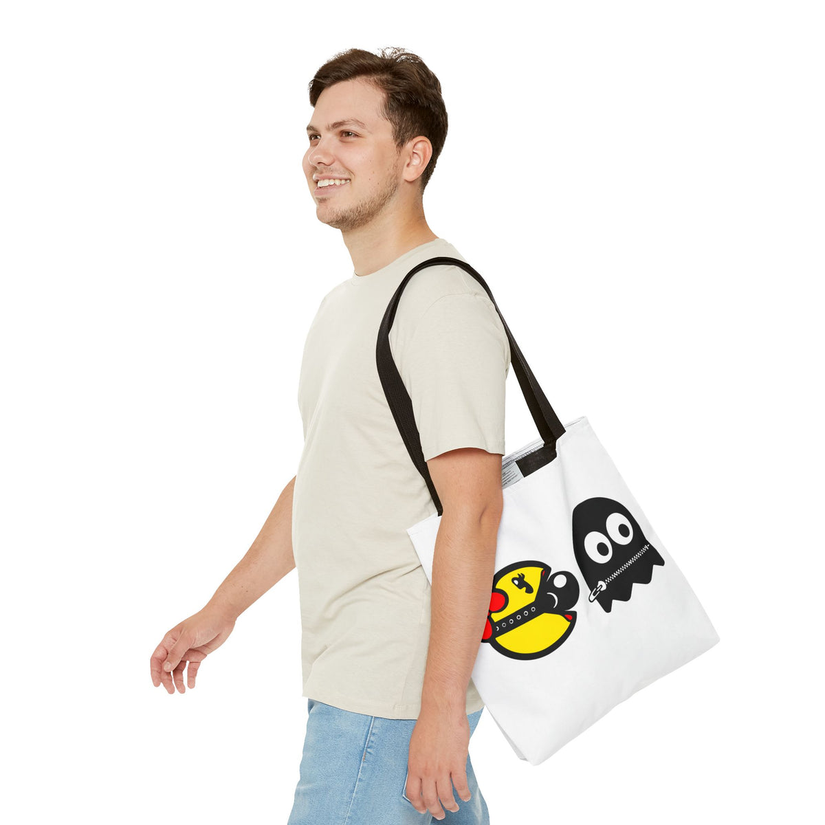 S&Ms. Pac-Girl and 'Kinky' Ghost Tote Bag — "Dirty Rice" Funny Retro Arcade Tote