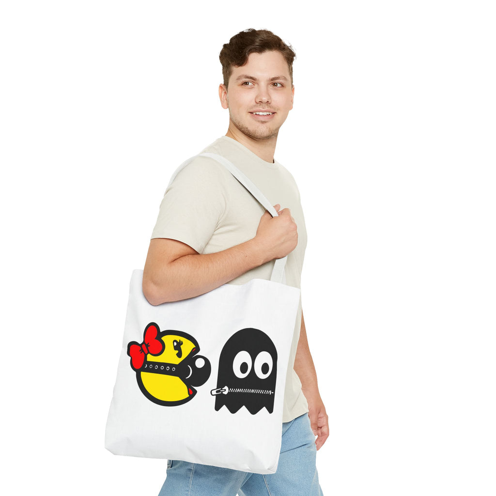 S&Ms. Pac-Girl and 'Kinky' Ghost Tote Bag — "Dirty Rice" Funny Retro Arcade Tote