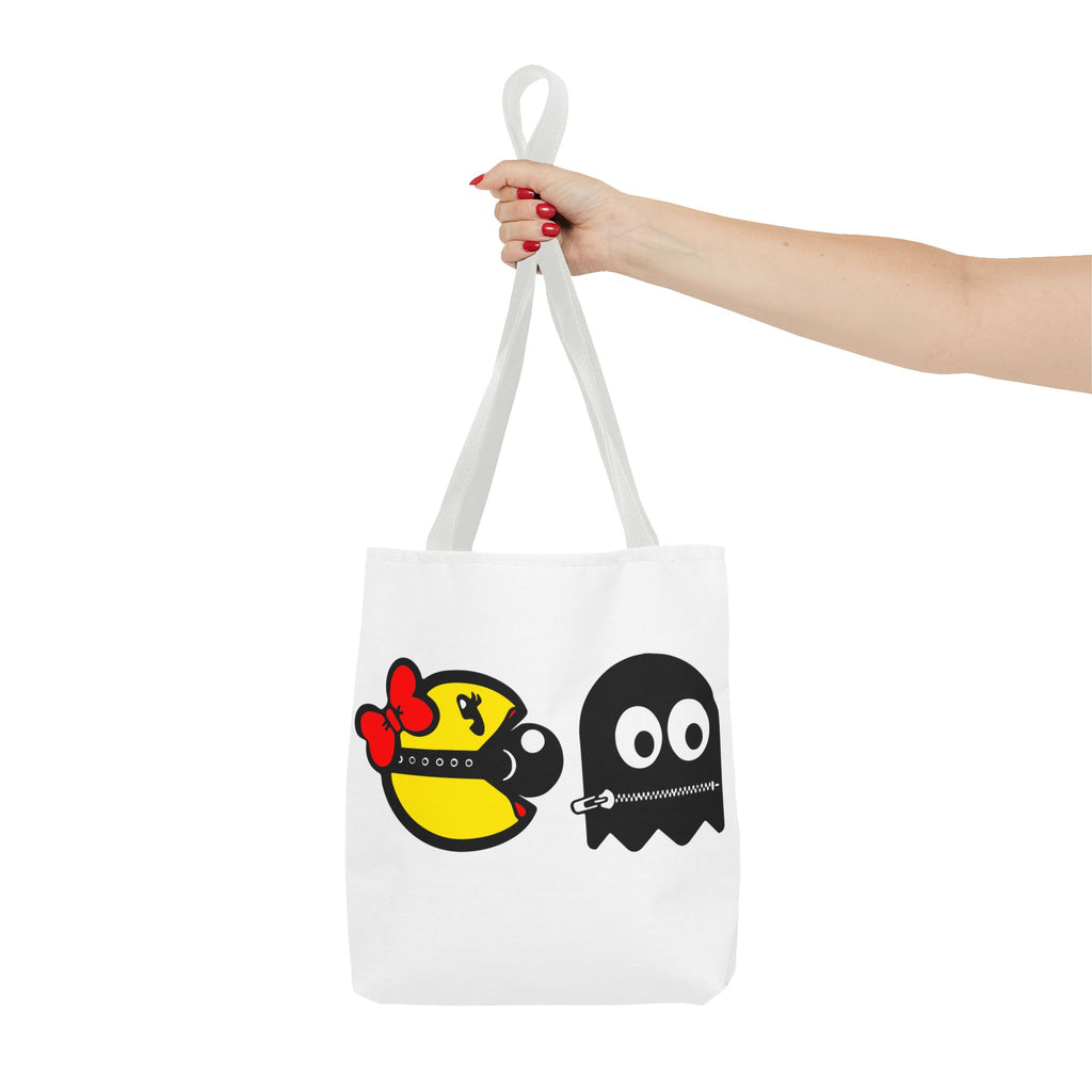 S&Ms. Pac-Girl and 'Kinky' Ghost Tote Bag — "Dirty Rice" Funny Retro Arcade Tote