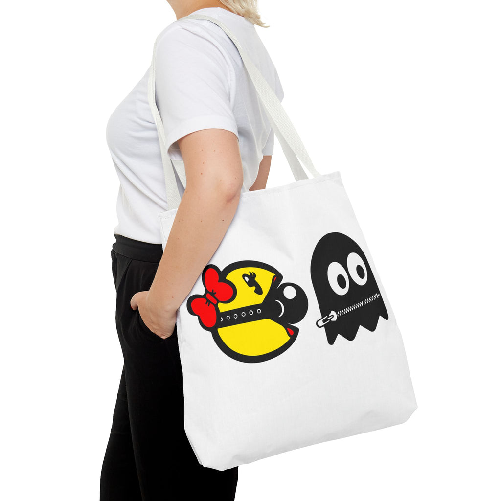 S&Ms. Pac-Girl and 'Kinky' Ghost Tote Bag — "Dirty Rice" Funny Retro Arcade Tote