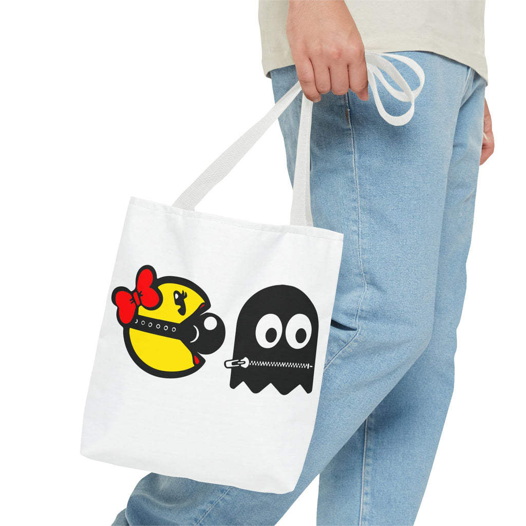 S&Ms. Pac-Girl and 'Kinky' Ghost Tote Bag — "Dirty Rice" Funny Retro Arcade Tote