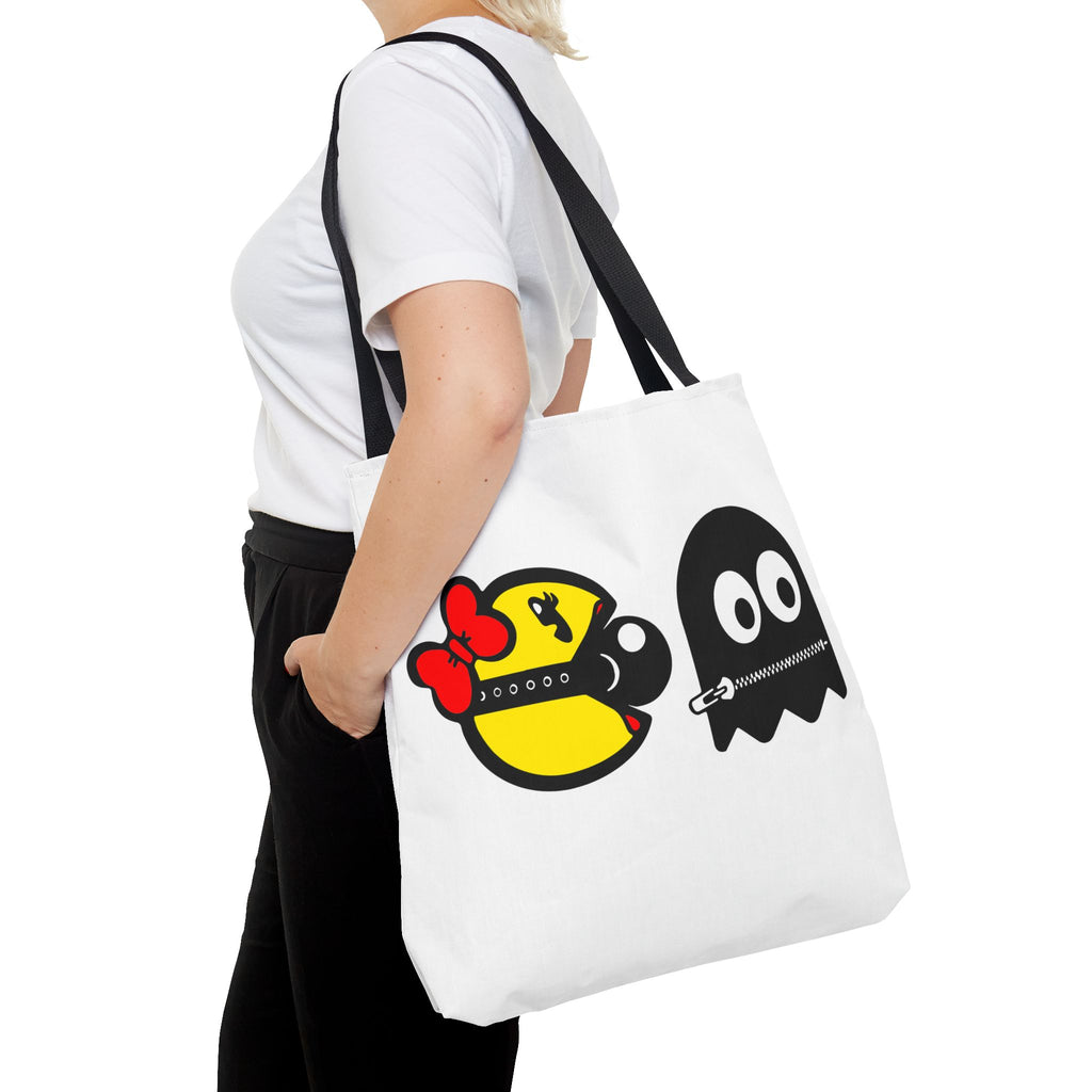 S&Ms. Pac-Girl and 'Kinky' Ghost Tote Bag — "Dirty Rice" Funny Retro Arcade Tote
