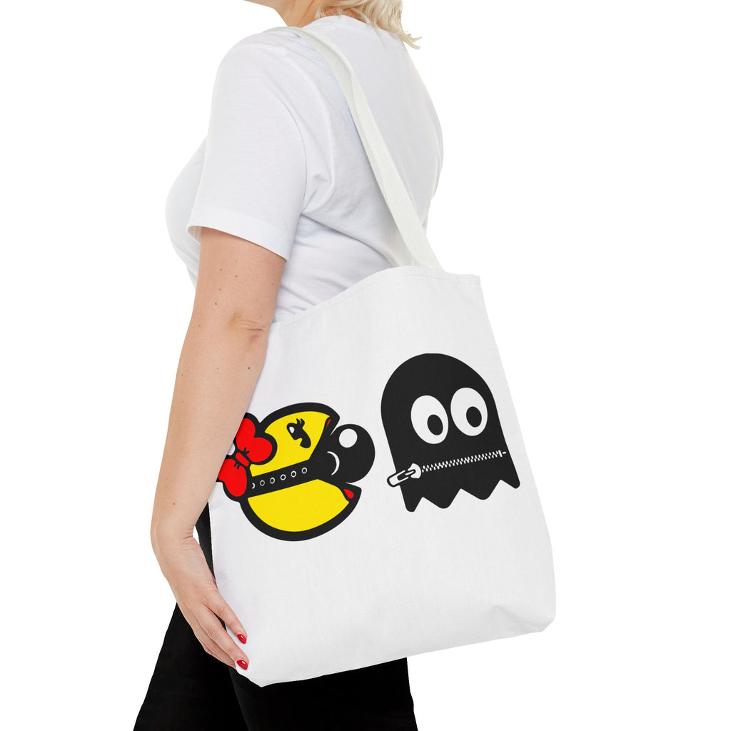 S&Ms. Pac-Girl and 'Kinky' Ghost Tote Bag — "Dirty Rice" Funny Retro Arcade Tote