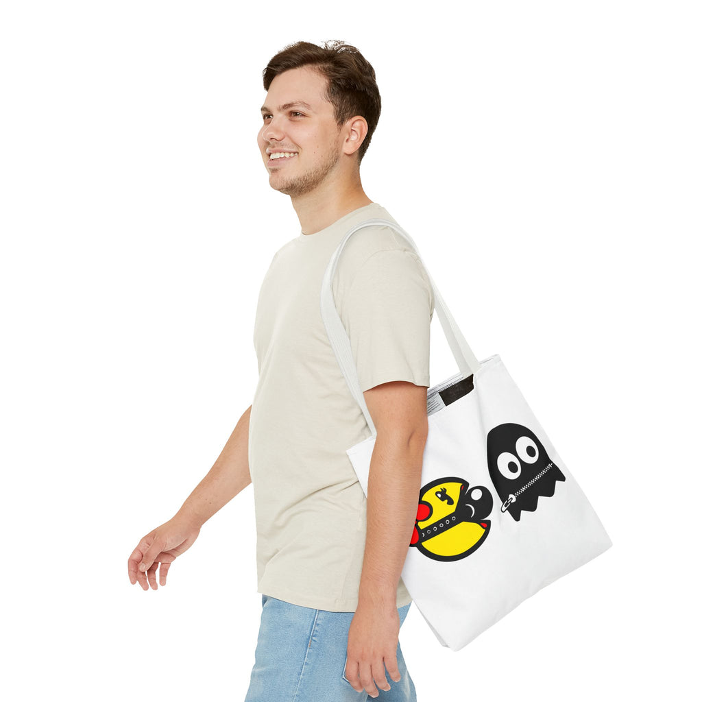 S&Ms. Pac-Girl and 'Kinky' Ghost Tote Bag — "Dirty Rice" Funny Retro Arcade Tote