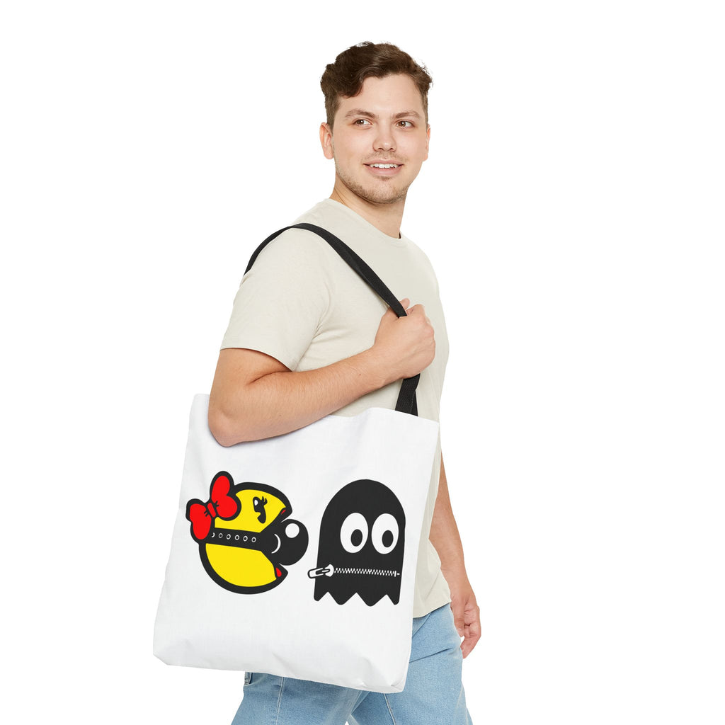 S&Ms. Pac-Girl and 'Kinky' Ghost Tote Bag — "Dirty Rice" Funny Retro Arcade Tote