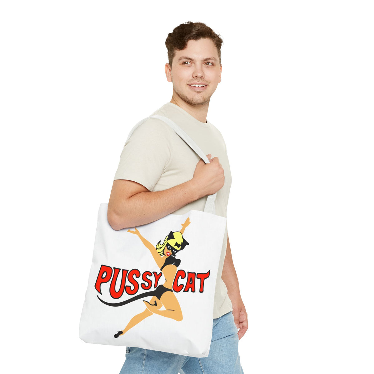 Pussy Cat Retro Pin-Up Graphic Tote | Vintage Pinup Beach Bag