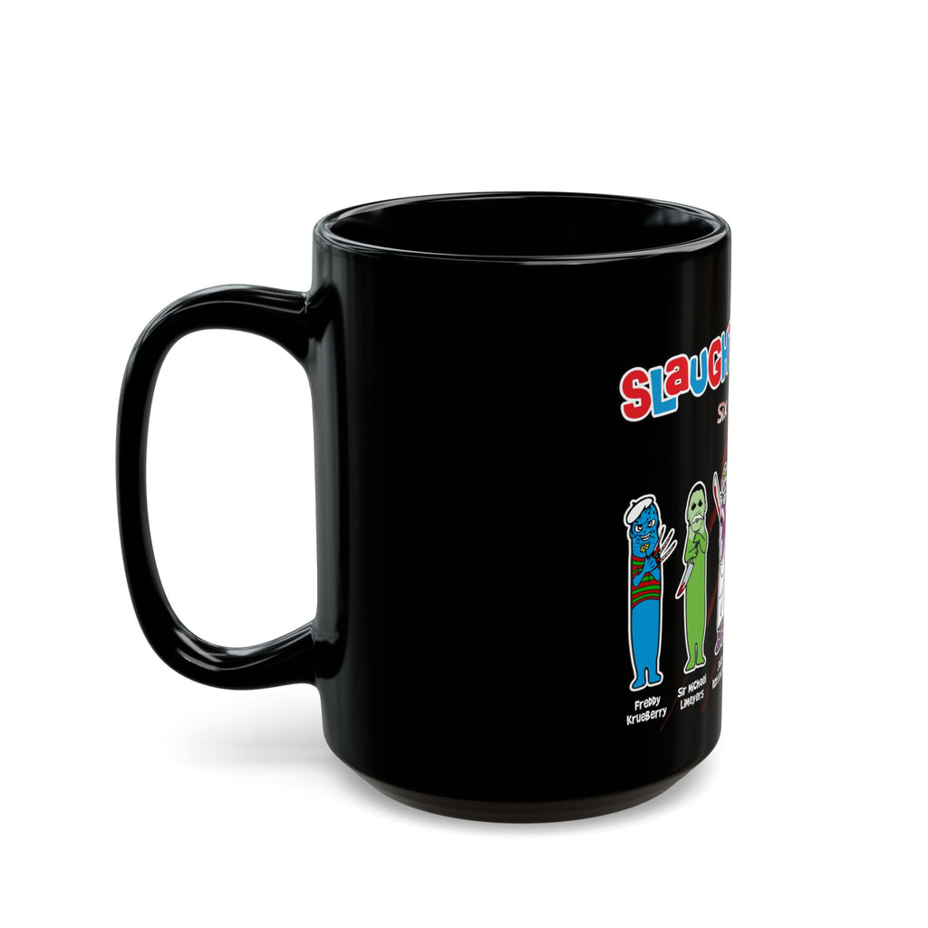 Slaughter Pops Horror Character Black Coffee Mug — 'Six Killer Flavors' Novelty Gift
