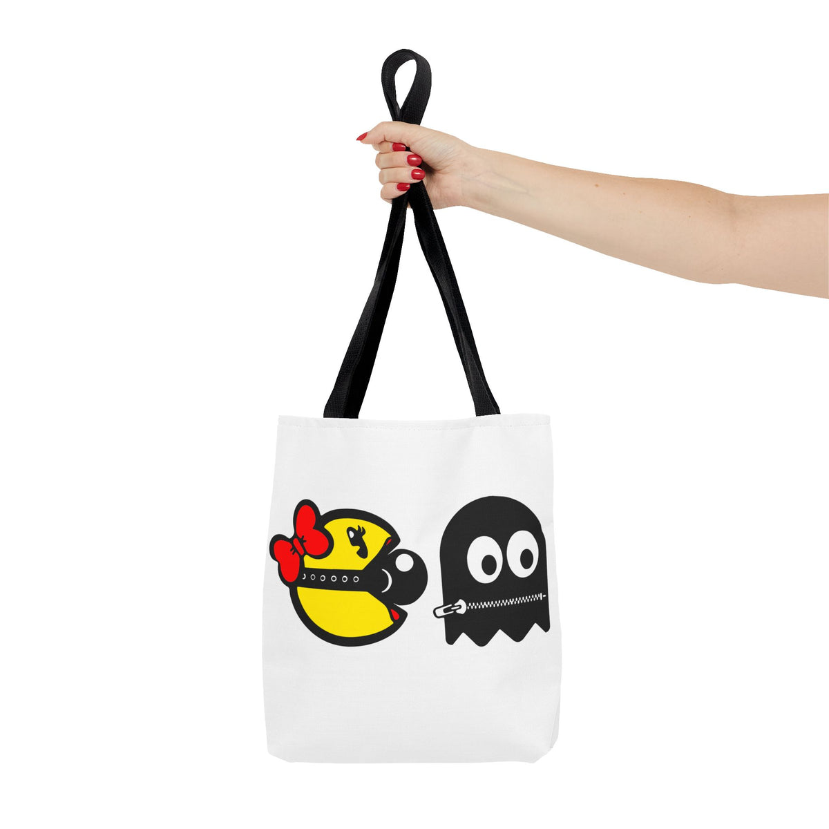 S&Ms. Pac-Girl and 'Kinky' Ghost Tote Bag — "Dirty Rice" Funny Retro Arcade Tote